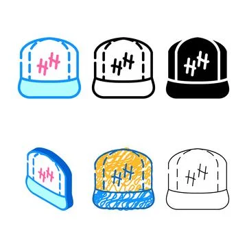 Cap rapper color icon vector set flat Stock Illustration