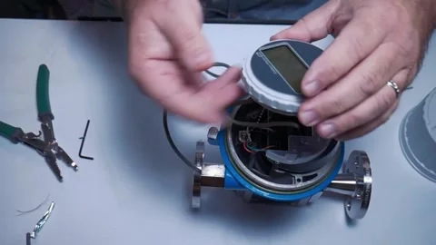 Cap Replacement on Flow Meters Stock Footage 263178369