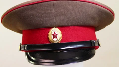 A cap of Soviet officer closeup Stock Footage 313587080