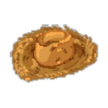 Cap straw hat pixel art vector illustration Stock Illustration