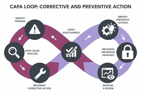 CAPA Loop Showing Corrective and Preventive Actions for Quality System Illustrazione stock