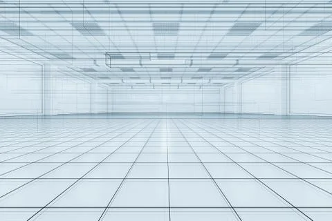 Capacious empty room with sketch drafting, business background, 3d rendering. Illustrazione stock