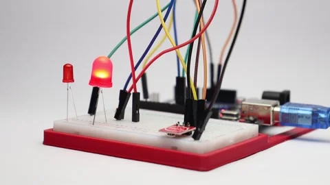 Capacitive touch sensor module is activating the red led diodes Stock Footage 334123100