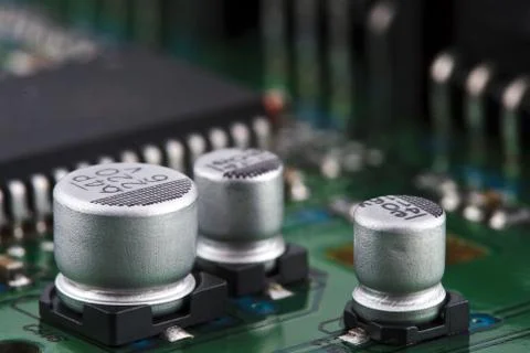 Capacitors on circuit board 스톡 사진