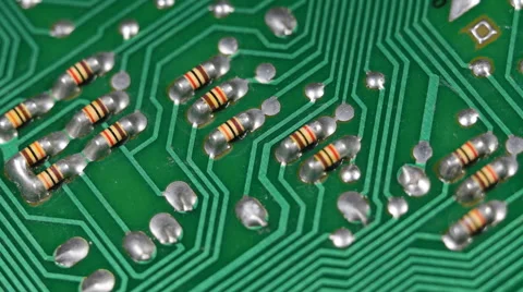 Capacitors Electronic Components Mounted Motherboard Green Printed Circuit Board Stock Footage 44353830