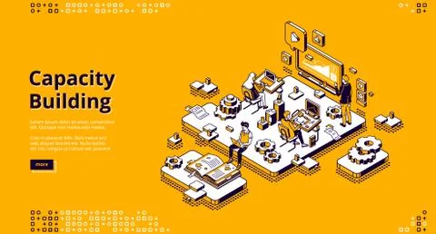 Capacity building isometric landing, web banner Ilustración de archivo