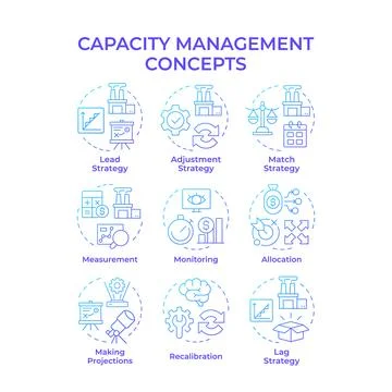 Capacity management blue gradient concept icons Illustrazione stock