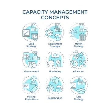 Capacity management soft blue concept icons Illustrazione stock