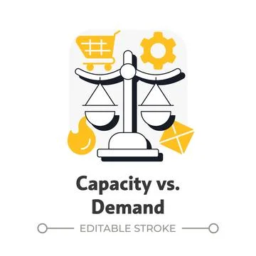Capacity vs demand flat outline concept icon Stock Illustration