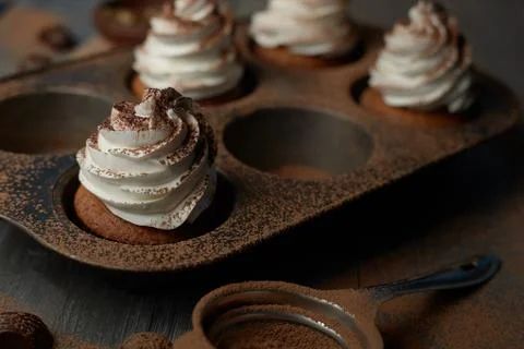 Capcake with white cream Stock Photos