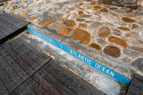 Cape Agulhas dividing marker between Indian and Atlantic oceans Stock Photos
