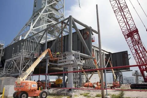CAPE CANAVERAL, Fla. Modifications continue on the Mobile Launcher, or ML,... Stock Photos