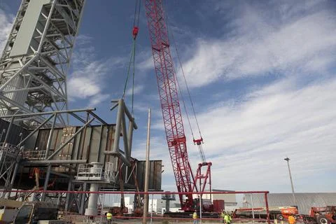 CAPE CANAVERAL, Fla. Modifications continue on the Mobile Launcher, or ML,... Stock Photos
