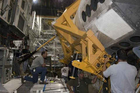 CAPE CANAVERAL, Fla. In Orbiter Processing Facility-1 at NASAs Kennedy Sp.. Stock Photos