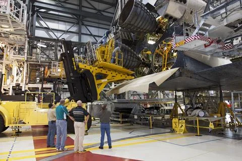 CAPE CANAVERAL, Fla. In Orbiter Processing Facility-1 at NASAs Kennedy Sp.. Stock Photos