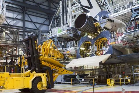 CAPE CANAVERAL, Fla. In Orbiter Processing Facility-1 at NASAs Kennedy Sp.. Stock Photos