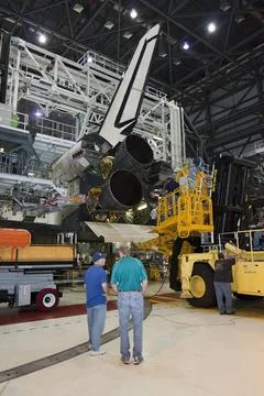 CAPE CANAVERAL, Fla. In Orbiter Processing Facility-1 at NASAs Kennedy Sp.. Stock Photos
