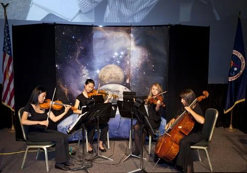 CAPE CANAVERAL, Fla. A string quartet from the Brevard Symphony Orchestra .. Stock Photos