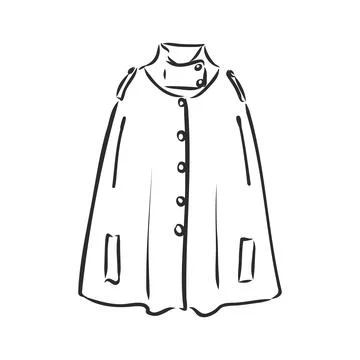 Cape coat, vector sketch on white background. Fashion fall season clothing. a Stock Illustration