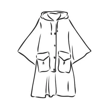 Cape coat, vector sketch on white background. Fashion fall season clothing. a Stock Illustration