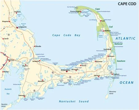 Cape cod beach map, united staes Stock Illustration
