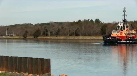 Cape cod canal tug boat; 2 Stock Footage 10881904