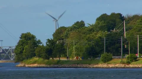 Cape Cod Canal; wind turbine 1 Stock Footage