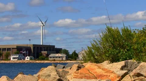 Cape Cod Canal; wind turbine 6 Stock Footage 8924695