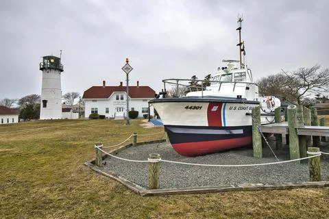 Cape Cod Chatham Light and Boat Stock Photos