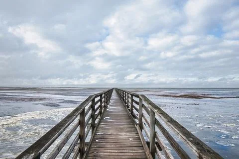 Cape Cod Grays Boardwalk Winter Horizon Stock Photos