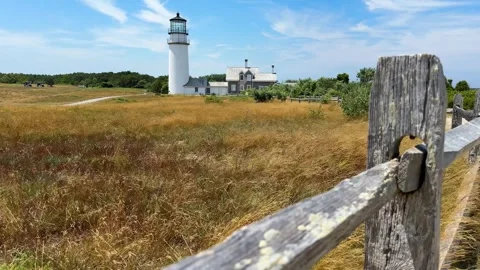 Cape Cod Highland Lighthouse Golden Grass Landscape Stock Footage 279593622