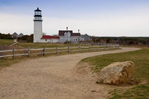 Cape Cod Light, Truro lighthouse with stone on the original place of the Stock Photos