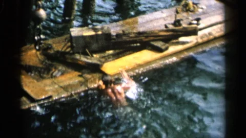 CAPE COD MASSACHUSETTS-1956: Man Swimming Near Dock and Provincetown Seal Vídeos de archivo 125304145