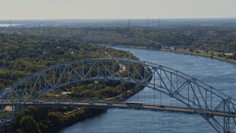 Cape Cod Massachusetts Aerial v11 Panning birdseye with Sagamore bridge and its Stock Footage 119130346