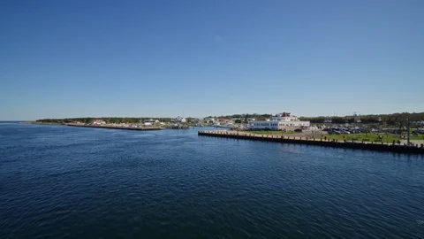 Cape Cod Massachusetts Aerial v3 Flying low over Cape Cod canal toward Bay, Stock Footage 119129173