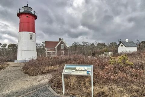 Cape Cod Nauset Light and Buildings Stock Photos