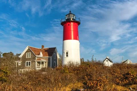 Cape Cod Nauset Light House and Buidings Stock Photos