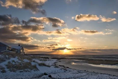 Cape Cod Skaket Beach Sunset and House Stock Photos