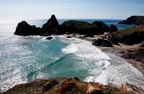 Cape cornwall, as a storm rolls in Stock Photos