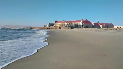 Cape Cross beach with lodge Stock Footage 274651548