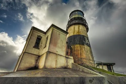 Cape Disappointment Lighthouse under dramatic skies Stock Photos