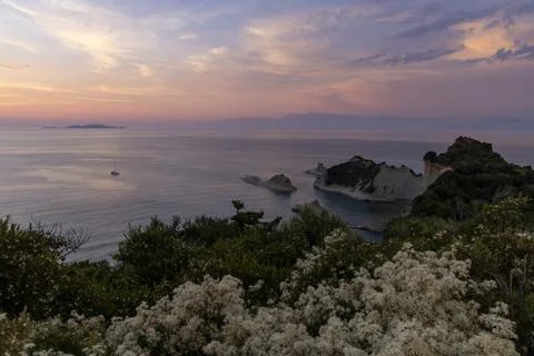 Cape Drastis Corfu dramatic coastline sunset view Stock Photos