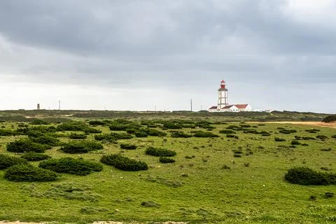 Cape Espichel Lighthouse, Farol do Cabo Espichel in Portugal is a coastal lig Stock Photos