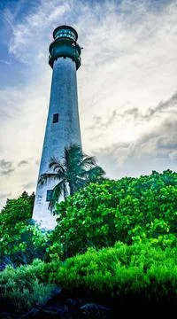 Cape Florida Light lighthouse in Key Biscayne, Florida Stock Photos