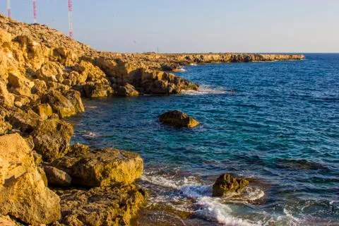 Cape Greco Cyprus at sunset Stock Photos