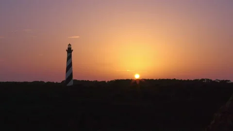 Cape Hatteras Lighthouse Sunset Handheld 4K Stock Footage 159899863