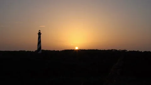 Cape Hatteras Lighthouse at Sunset Handheld Shot 4k Stock Footage 159900386