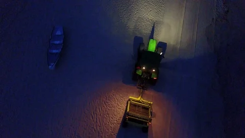 Cape May beach sweeper night overhead Stock Footage 99048543