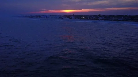 Cape May sunset approach from ocean Stock Footage 99052598