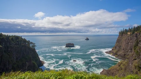 Cape Mears, Oregon Coast Seastack Rugged Cliffs Timelapse Stock Footage 103809485
